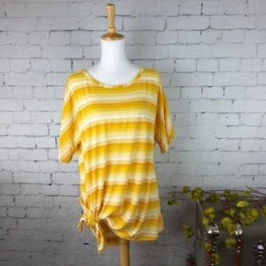 Rain Textured Side Tie Striped Tunic Top Gold XL